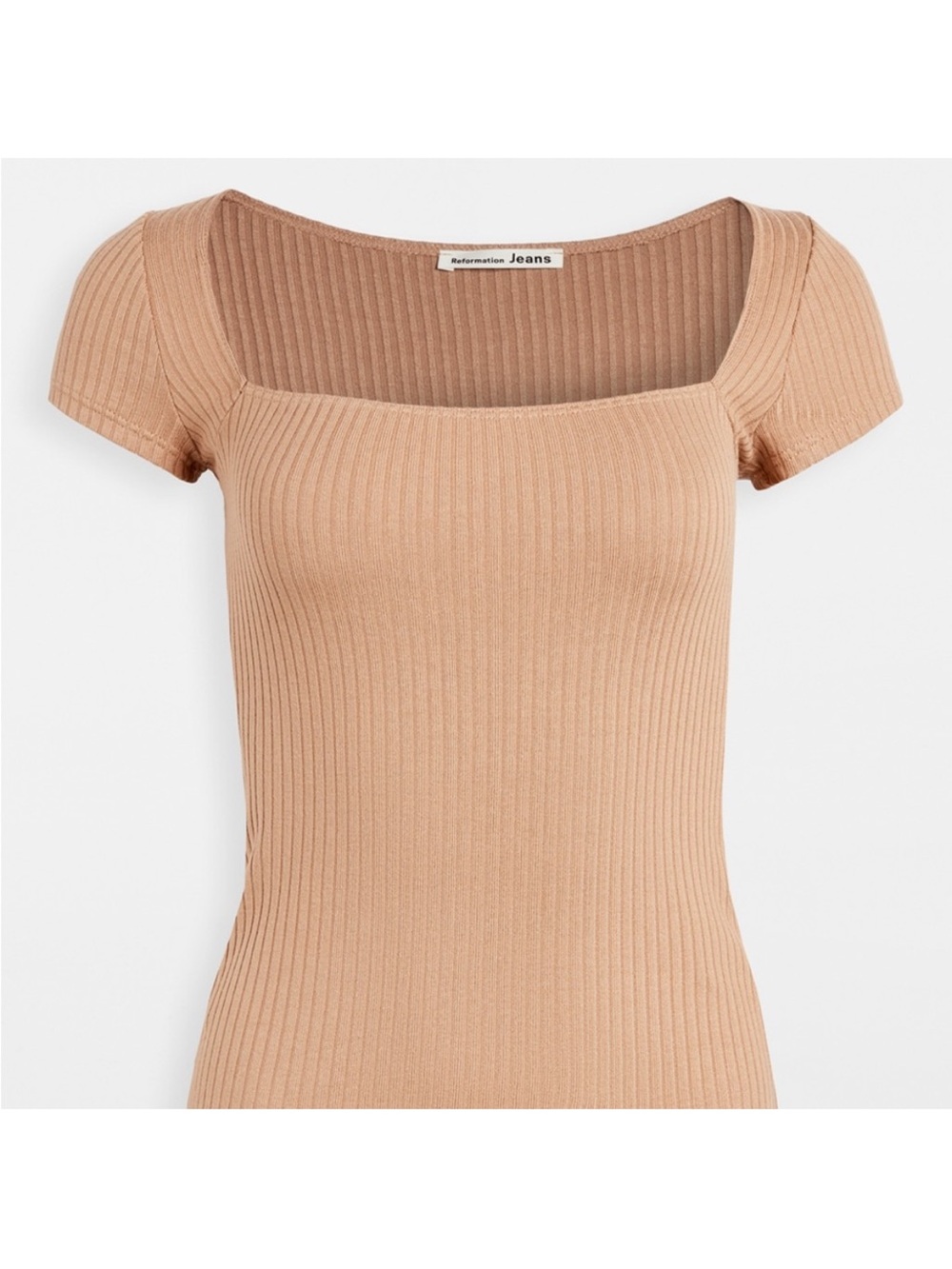 Reformation bardot to Ribbed Square-Neck Short Sleeve